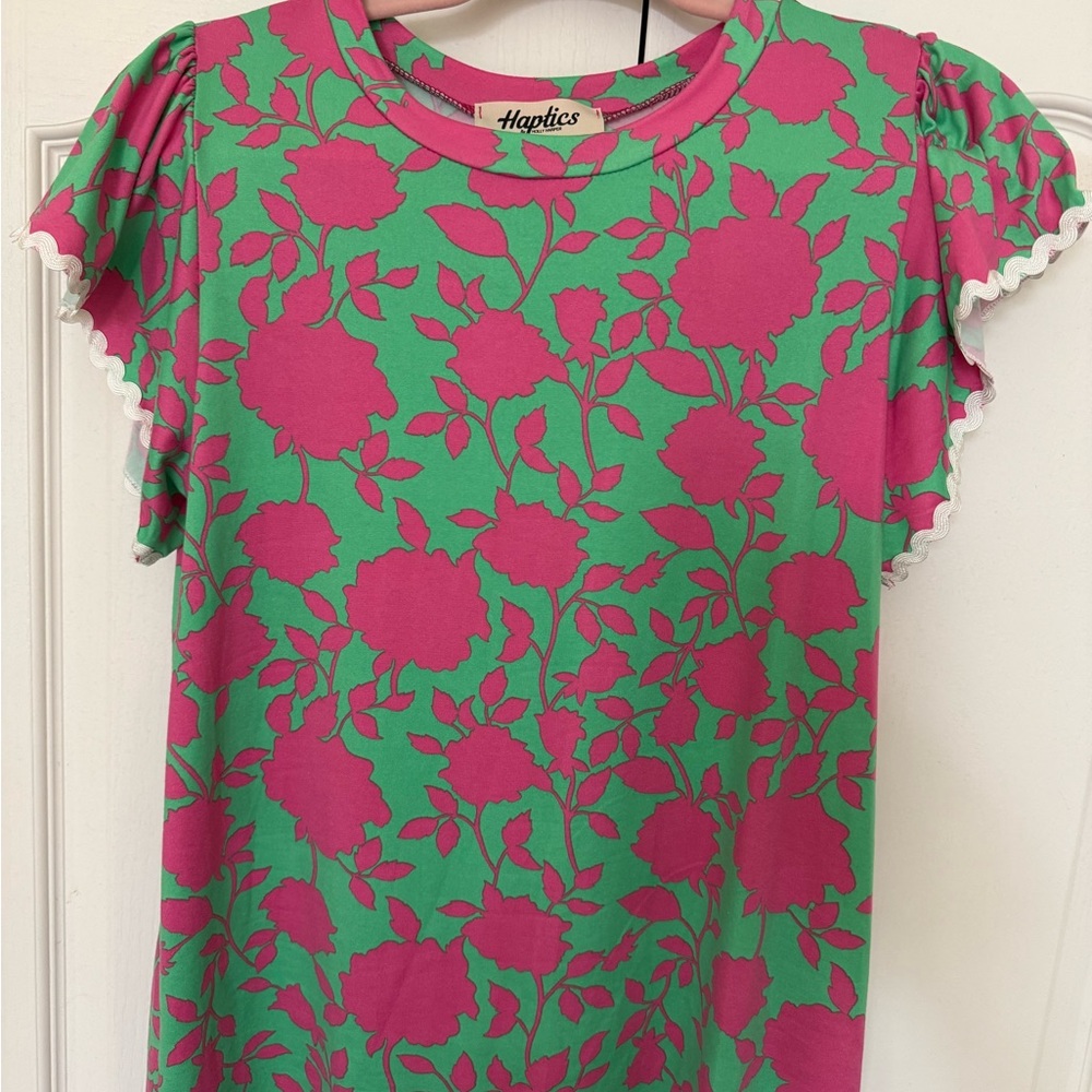 Haptics Pink and Green Floral Top